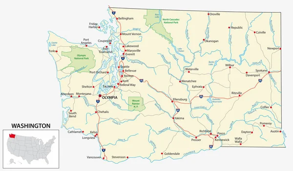 Routekaart Van Amerikaanse Staat Washington — Stockvector