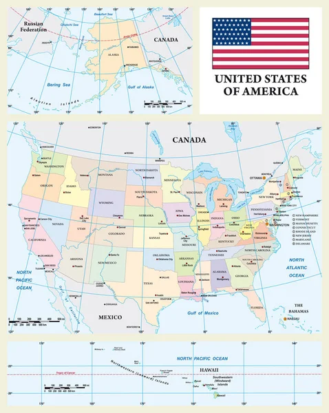 Colored Administrative Vector Map Usa States Capital Cities — vektorikuva