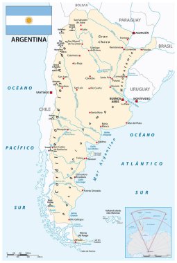 Arjantin Güney Amerika Cumhuriyeti 'nin bayrak taşıyan vektör haritası 