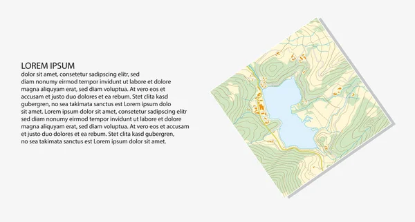 带有河流 湖泊和道路的领土的想象地形图 — 图库矢量图片