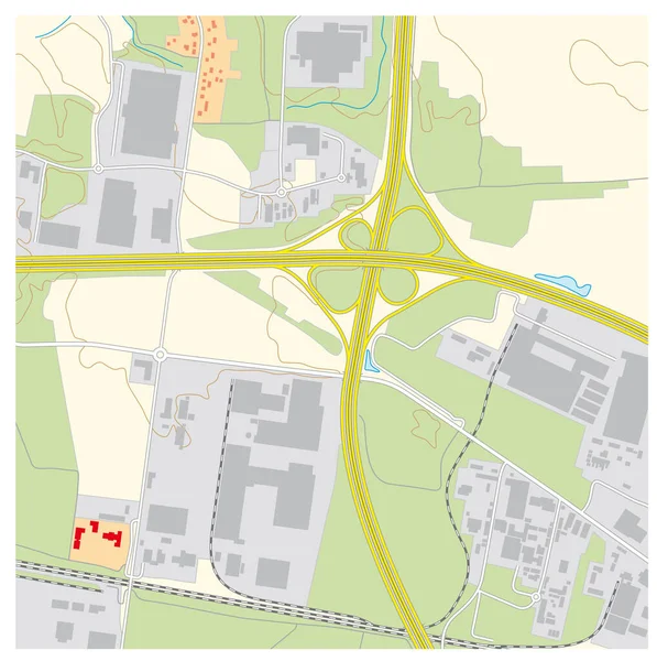 Wyimaginowana Mapa Topograficzna Obszaru Budynkami Ulicami — Wektor stockowy