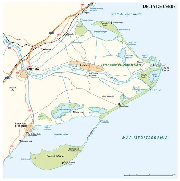 Mappa Vettoriale Del Delta Dell Ebro Catalogna Spagna — Vettoriale Stock