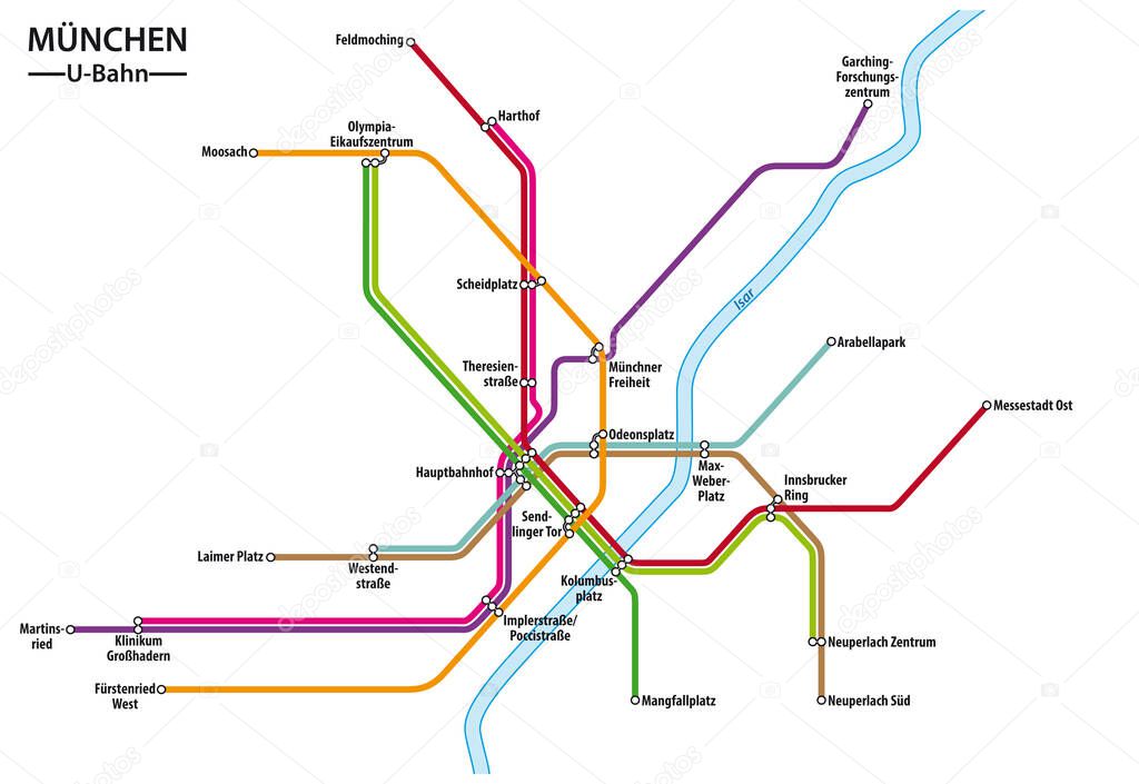 Vector map of the Munich metro, Subway, Germany