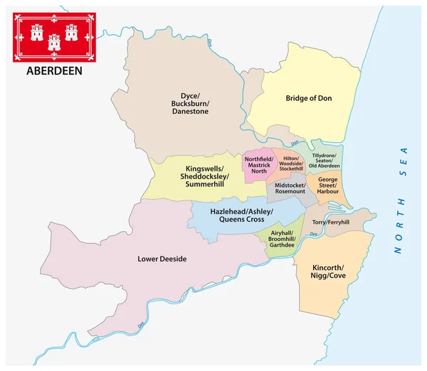 Administracyjna Mapa Wektora Okręgu Szkockiego Miasta Aberdeen — Wektor stockowy