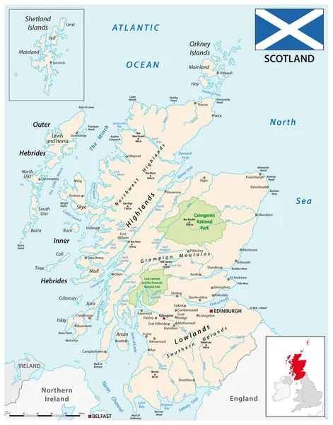 Skoçya Nın Detaylı Renkli Vektör Haritası — Stok Vektör
