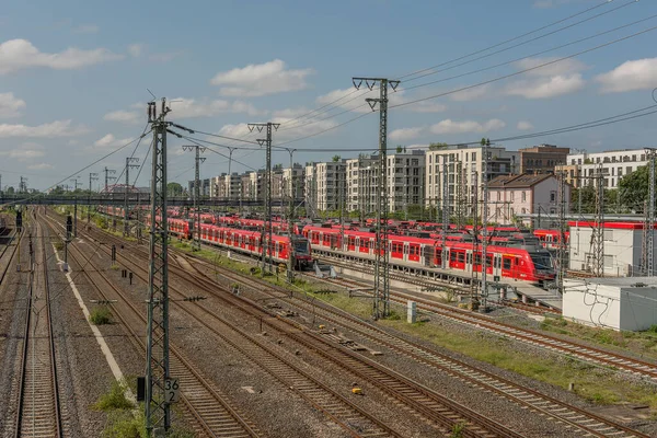 Frankfurt Main Duitsland August 2021 Parkeertreinen Van Stadstrein Het Spoor — Stockfoto