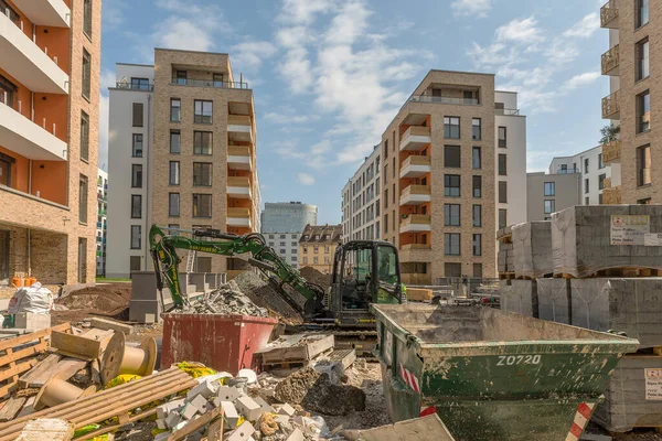 Frankfurt Main Alemanha Agosto 2021 Construção Uma Propriedade Habitacional Centro — Fotografia de Stock