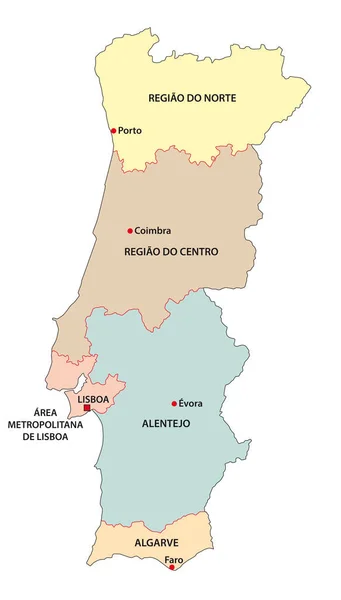 Mapa Vetorial Administrativo Das Cinco Regiões Portugal — Vetor de Stock