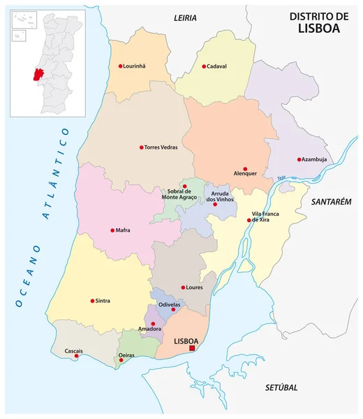 Mapa Vectorial Administrativo Del Distrito Portugués Lisboa — Vector de stock