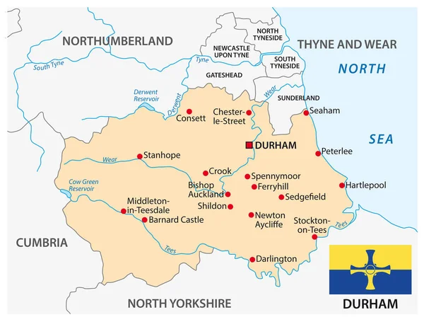 Durham Ilçesinin Bayrak Taşıyan Vektör Haritası Ngiltere — Stok Vektör