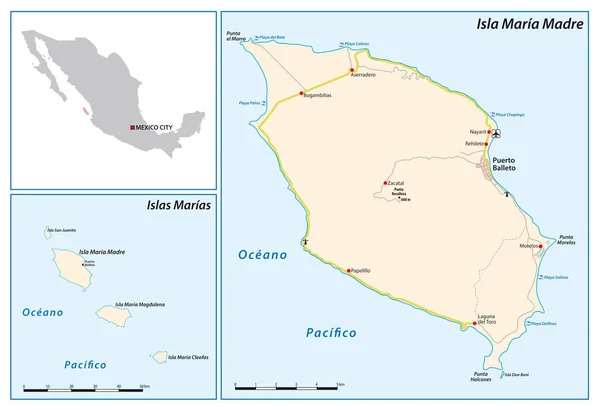 Mappa Dell Arcipelago Messicano Delle Isole Marias Nell Oceano Pacifico — Vettoriale Stock