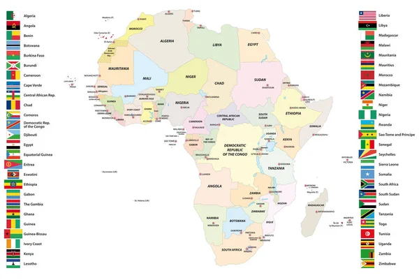 Mapa Vetorial Dos Estados Soberanos África Com Suas Bandeiras —  Vetores de Stock