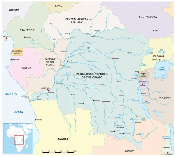 Vectorkaart Van Het Stroomgebied Van Congo — Stockvector