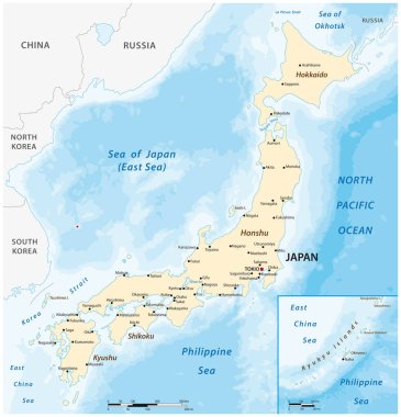 Doğu Asya ada ülkesi Japonya 'nın vektör haritası