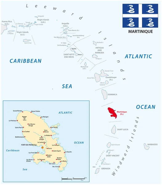 Mapa Vectorial Las Antillas Menores Con Archipiélago Martinica — Vector de stock