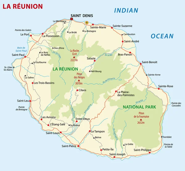 Mappa del parco nazionale La reunion — Vettoriale Stock