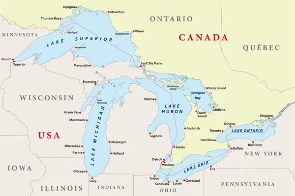 O mapa de Great Lakes —  Vetores de Stock