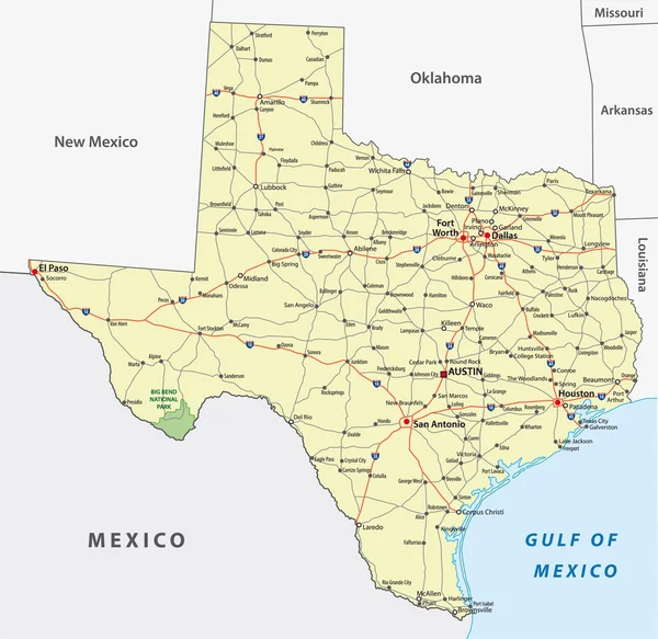 Texas routekaart — Stockvector