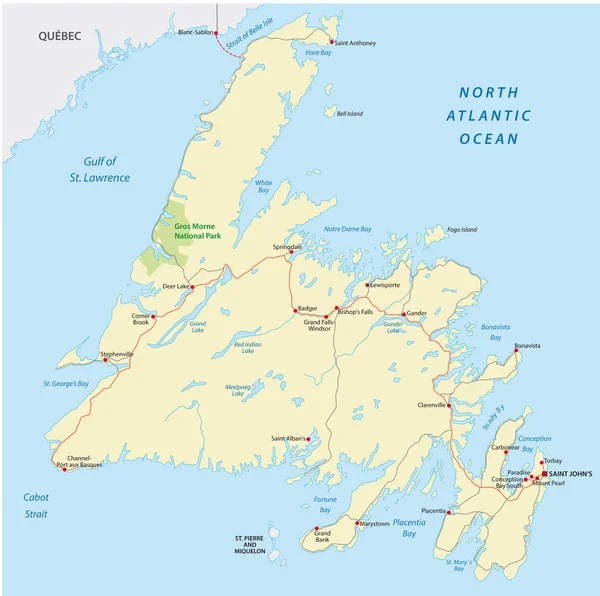 Newfoundland road map — Stock Vector