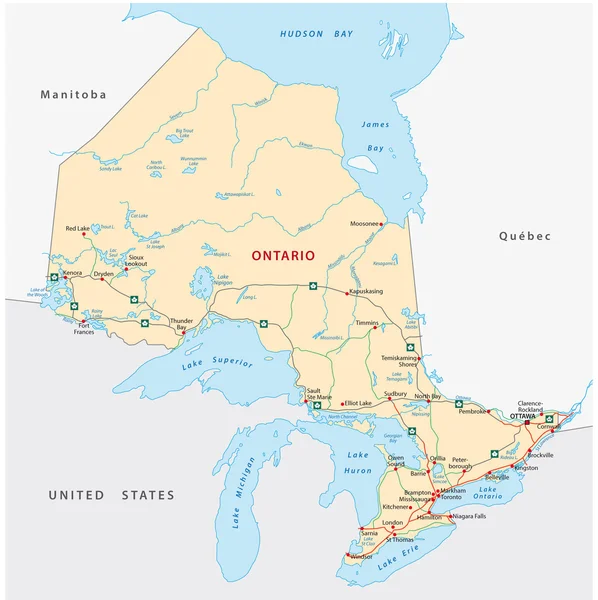 Ontario cestovní mapa — Stockový vektor