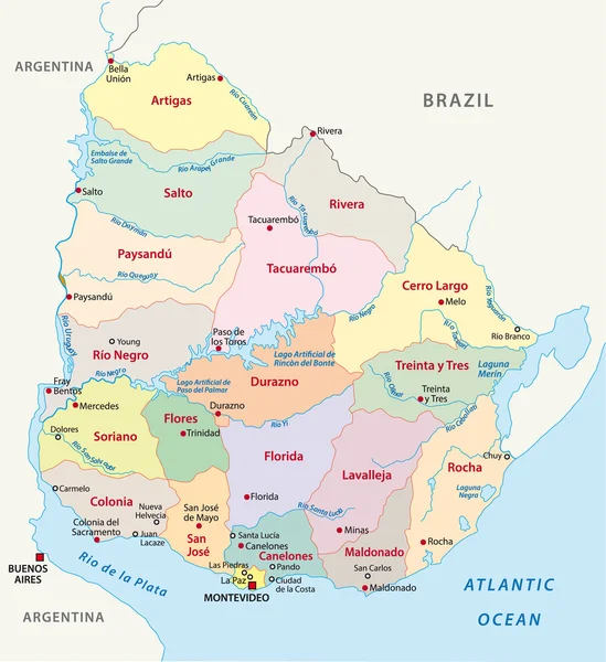 Mapa administrativo do Uruguai — Vetor de Stock