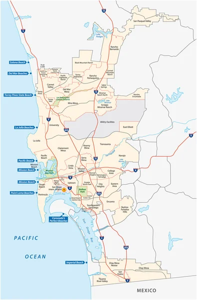 San diego administrative and beach map — Stock Vector