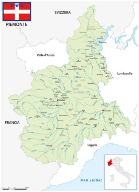 Kuzeybatı İtalya 'nın Piedmont bölgesinin haritası