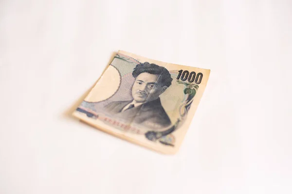 Close Banknote 1000 Yen Fundo Branco — Fotografia de Stock