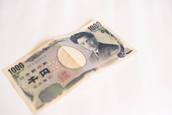 Close Bankbiljet 1000 Yen Witte Achtergrond — Stockfoto