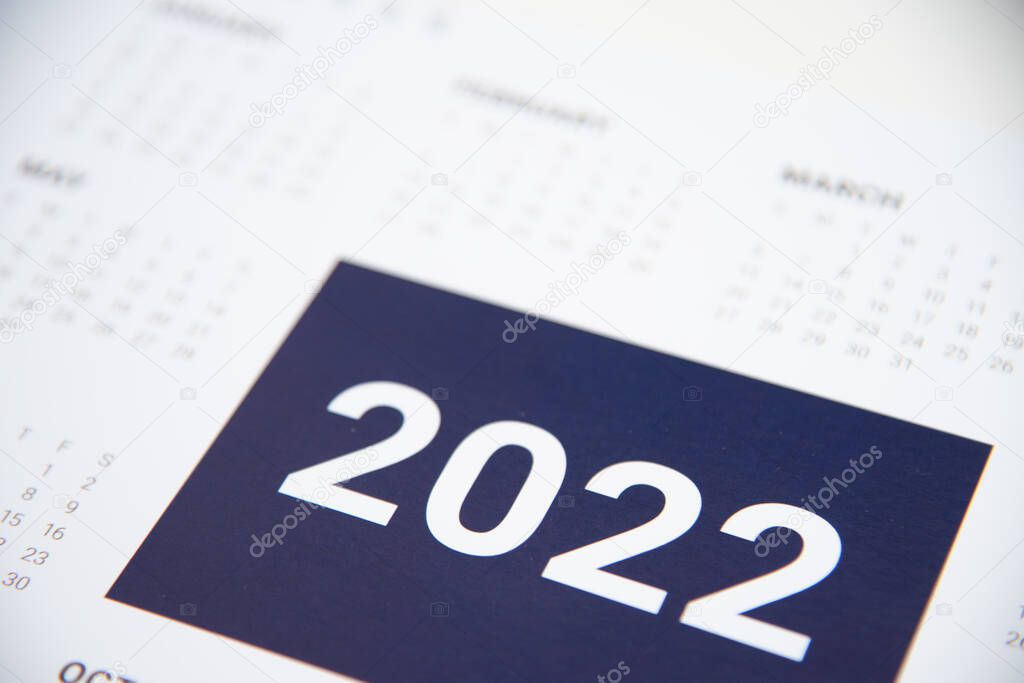 Close up calendar 2022 in planning concept.Febuary 2021.