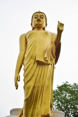 Büyük Altın Buda karanlık gökyüzü arka planında.