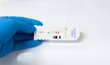 Strip tarama hızlı test COVID-19 antijen pozitif. Biyosafty kabin sınıfı 3 'te test ediliyor..