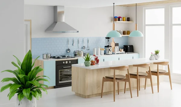 Interior Cocina Moderna Con Muebles Elegante Interior Cocina Con Pared — Foto de Stock
