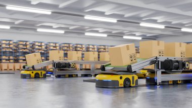 Robotlar saatte yüzlerce paketi etkin bir şekilde sıralıyor (Otomatik güdümlü araç) AGV.3d oluşturma