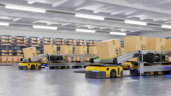 Robots Sorteren Efficiënt Honderden Pakketten Uur Automated Guided Vehicle Agv — Stockfoto