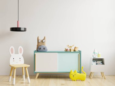 Çocuk odasının duvarını beyaz duvarla kaplayın. 33D görüntüleme.