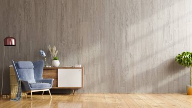 Oda 3D 'de koltuk ve aksesuarlı çatı katı tarzı ev.