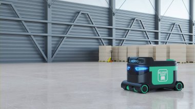 Teslimat robotları yakın gelecekte evlere hizmet verebilir. AGV akıllı robot3d görüntüleme