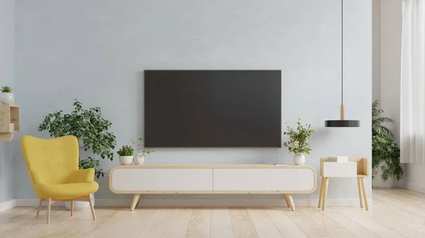 Smart Blue Wall Living Room Armchair Minimal Design Rendering — стоковое фото