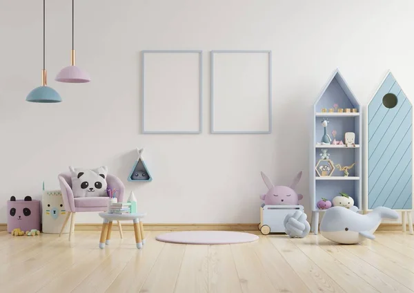 Mock Poster Frame Children Room Kids Room Nursery Mockup White — Stock Photo, Image
