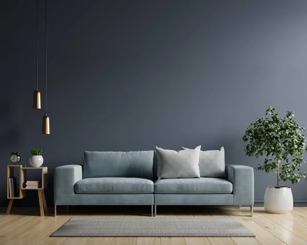 Interiøret Har Sofa Tom Mørk Væg Baggrund Rendering - Stock-foto