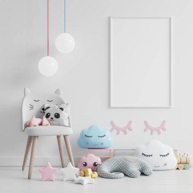 Çocuk odası, çocuk odası, çocuk odası, bebek odası modeli, beyaz duvar, 3 boyutlu tasarım.