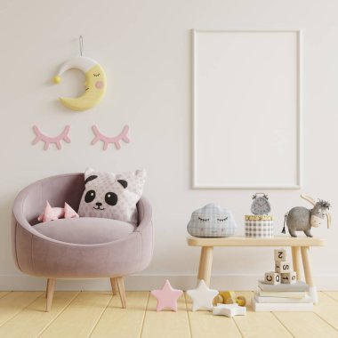 Çocuk odası, çocuk odası, çocuk odası, bebek odası modeli, beyaz duvar, 3 boyutlu tasarım.