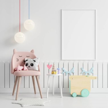 Çocuk odası, çocuk odası, çocuk odası, bebek odası modeli, beyaz duvar, 3 boyutlu tasarım.