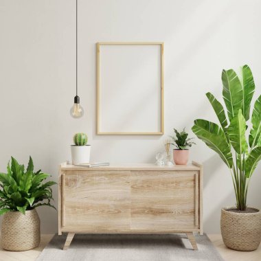 Oturma odasının iç tarafında, İskandinav tarzı, 3D görüntüleme.