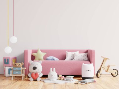 Çocuk odasının duvarını beyaz arka plan 3D ile kaplayın.