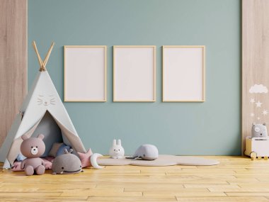Çocuk odasında poster çerçevesi, çocuk odası, kreş modeli, 3 boyutlu tasarım.