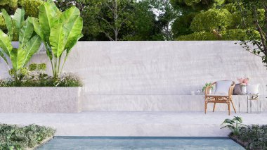 Açık hava oturma alanları için modern çatı katı tarzı beton veranda, 3D görüntüleme