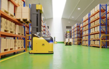 AGV robotları saatte yüzlerce paketi etkin bir şekilde sıralıyor (Otomatik güdümlü araç) AGV.3d oluşturma