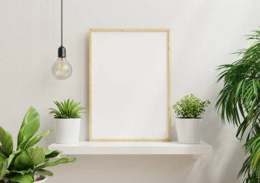 İç poster, dikey boş ahşap çerçeve, İskandinav tarzı, 3D görüntüleme